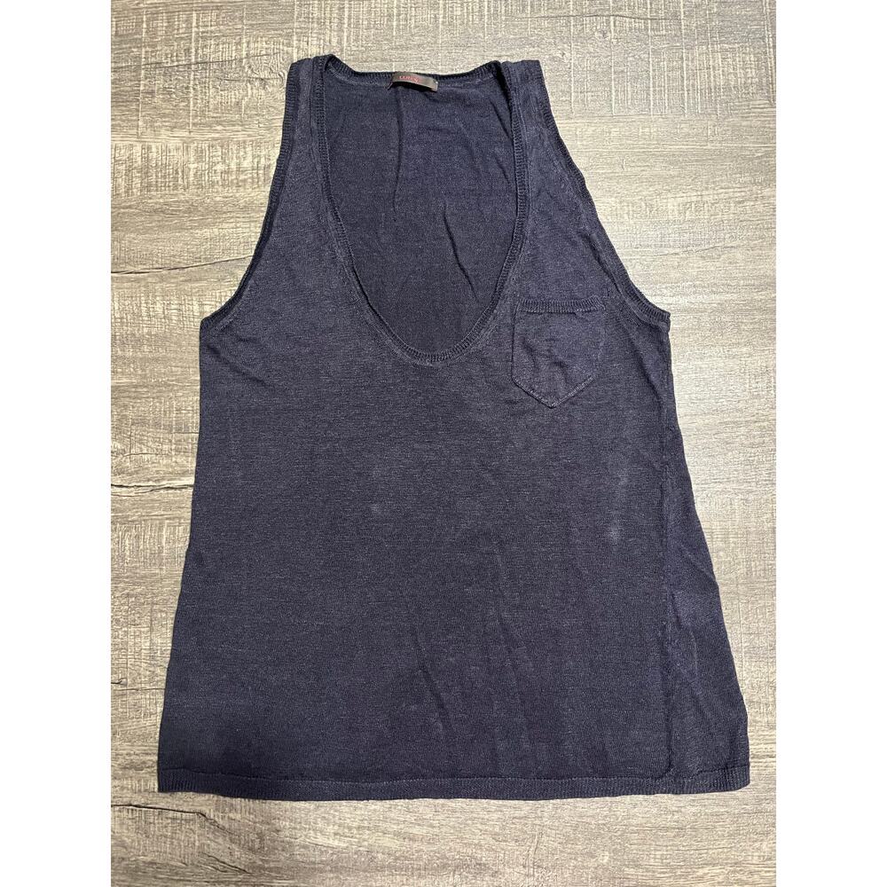 Wrap London Women's 100% Linen Navy Blue Tank Top, Front Pocket, Size UK 10/US S